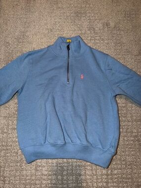 Polo Ralph Lauren Kids Blue Fleece 1/4 Zip Mock Neck Logo Sweatshirt Size 6X